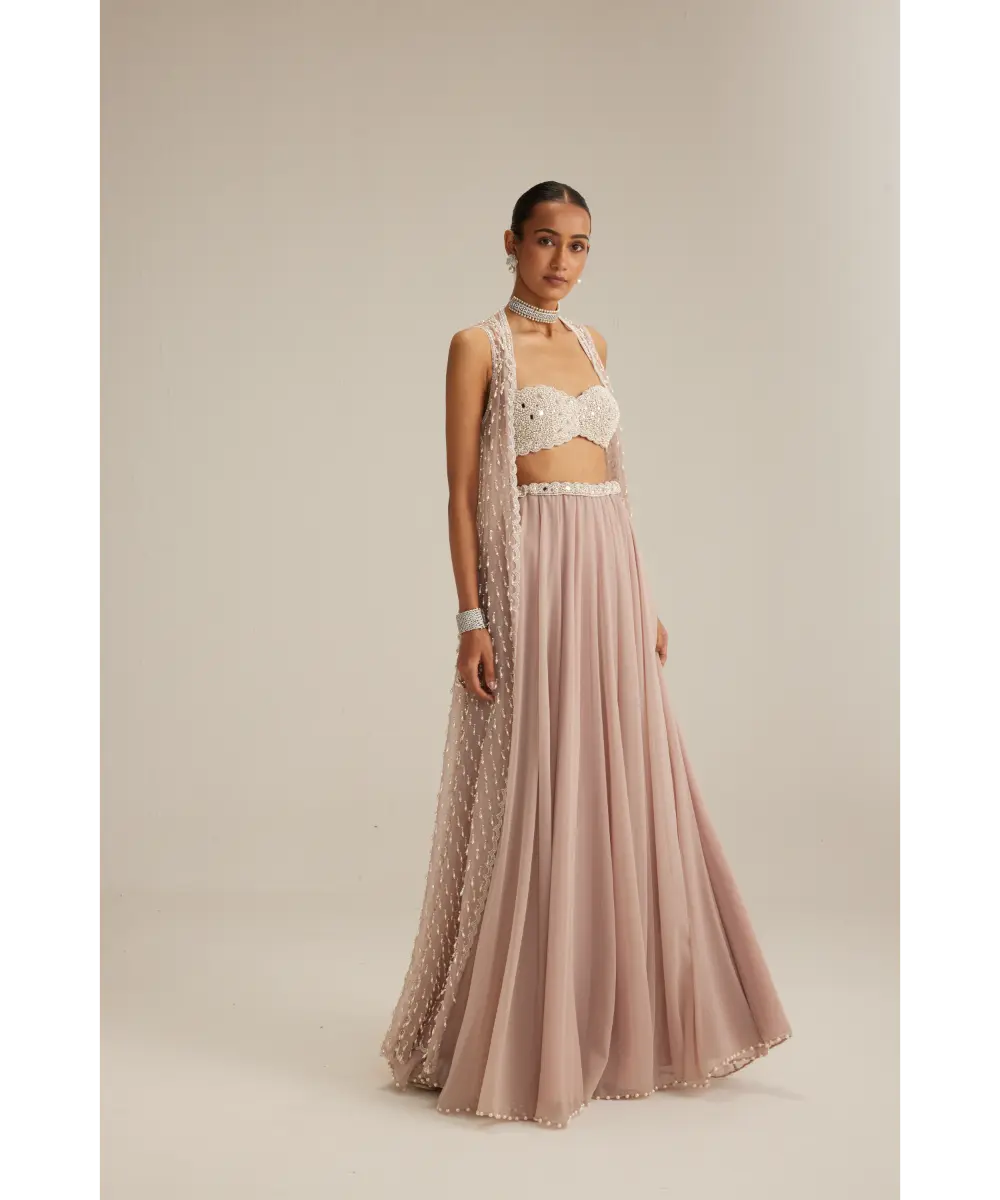 VVANI VATS- Ash Pink Pearl Drop Jacket Skirt Set
